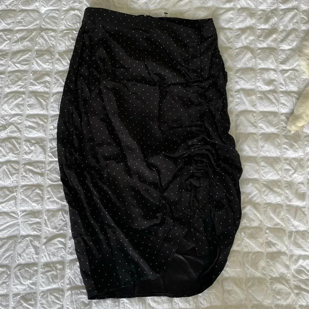 Alexis black Polka dot ruched midi skirt